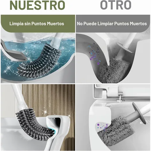 Vista 4 de Cepillo de inodoro ASOBEAGE con mango de plástico largo antideslizante y cerdas flexibles, cepillo de inodoro de silicona con soporte de secado