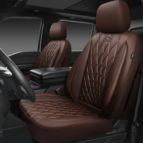 Vista 27 de Car Pass - Juego completo de fundas de asiento de lujo con ribete de cuero sintético, cubiertas de asiento automotrices antideslizantes impermeables
