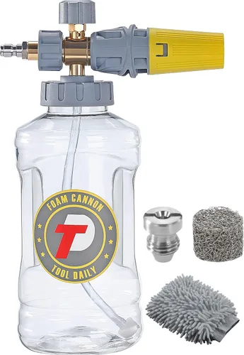 Vista 9 de Tool Daily - Lavadora a presión con cañón de espuma, lanza de espuma de nieve ajustable con M22 y conector rápido de 6 mm, boquilla con orificio