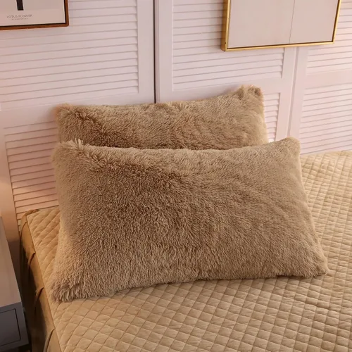 Vista 17 de LIFEREVO Paquete de 2 fundas de almohada de piel sintética, serie de lujo decorativa para el hogar de felpa peluda, funda de almohada peluda súper