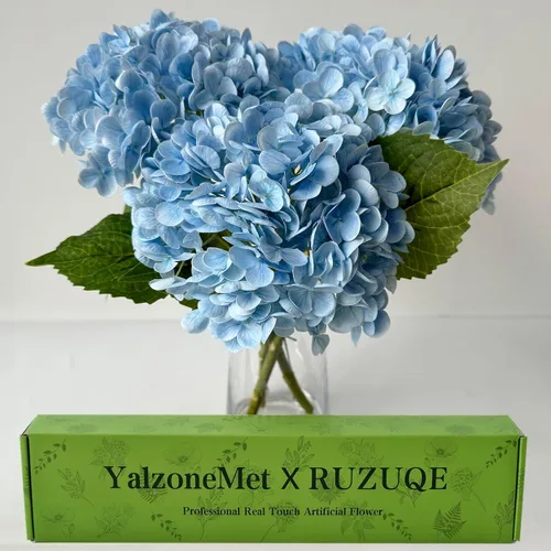 Vista 15 de YalzoneMet 3 unidades de flores artificiales de hortensia color beige cremoso de 21 pulgadas con textura real, flores de látex sintético