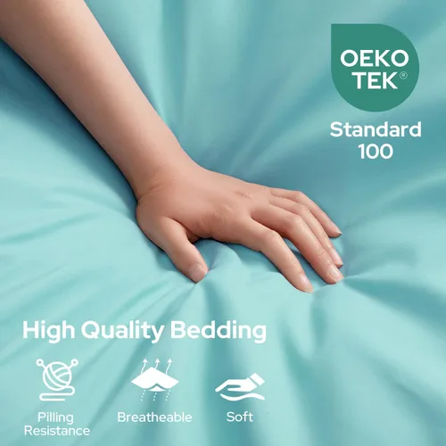 Vista 2 de HOMEIDEAS Sábanas de cama tamaño completo – Juego de 6 piezas (azul aguamarina) – Sábanas de ropa de cama de microfibra cepillada extra suave