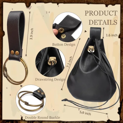 Vista 5 de Juego de 4 piezas de cinturón renacentista de Halloween, bolsa de cinturón de corcho, poción de corcho, falda de botella, caminatas, medieval