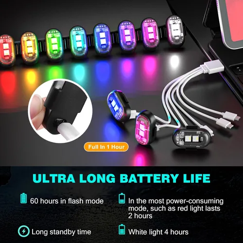 Vista 4 de 8PCS Luces Estroboscópicas LED Inalámbricas, Halloween 8 Colores Luces Estroboscópicas Inalámbricas con Control Remoto, IP65 Impermeable Recargable