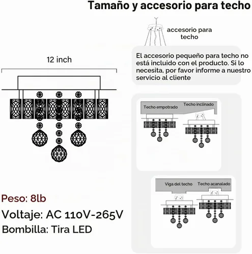 Vista 5 de Mini Lámpara de Araña Empotrada de 12" de Diámetro para Pasillo, Candelabros de Techo de Cristal para Comedor, Dormitorio, Sala de Estar, Entrada