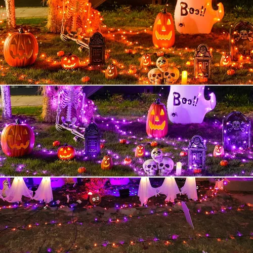 Vista 5 de Joomer - Guirnalda de luces de Halloween con 200 luces LED RGB enchufables de 66 pies