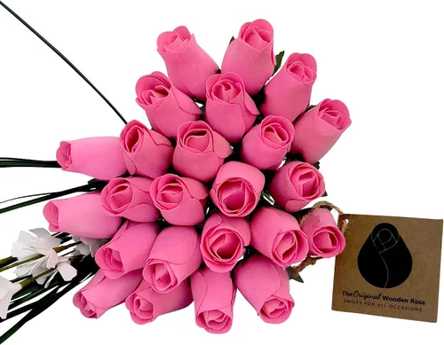 Vista 14 de Ramos originales de rosas de madera en 1, 2, o 3 docenas, Madera de abedul, 1 Docena