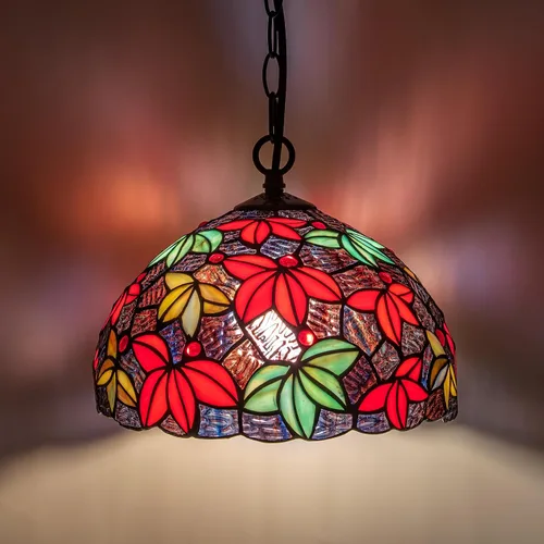 Vista 17 de Lámpara Colgante de Vidrio Emplomado Estilo Tiffany con Enchufe, 12" de Ancho Diseño de Glicinia Lámpara Colgante, Cadena de 60 Pulgadas Cable de 15