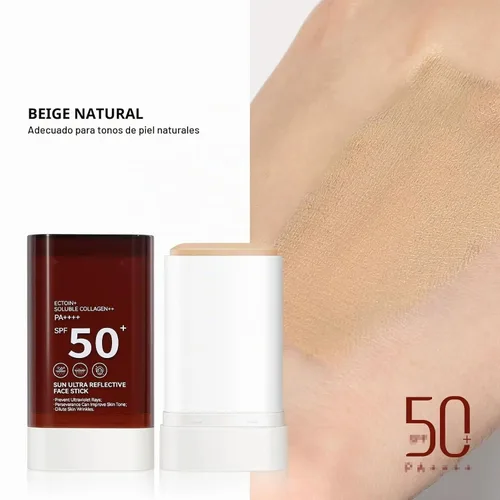 Vista 2 de Barra de base, Spf 50+ PA +++ protector solar mineral para cara y cuerpo, protección para la cara, maquillaje de base multiusos, hidratante, ligero