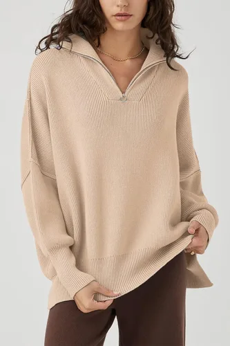 Vista 2 de PRETTYGARDEN Suéter de otoño de gran tamaño para mujer, casual, manga larga, con cremallera, cuello