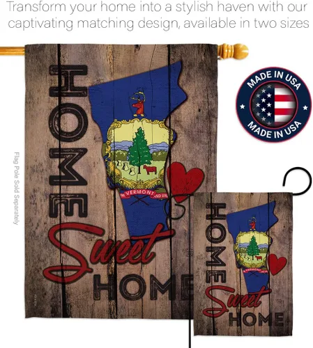 Vista 4 de HS191153-BO Vermont Sweet Home Americana States - Juego de bandera vertical decorativa para casa, 28 x 40 pulgadas con mástil, multicolor