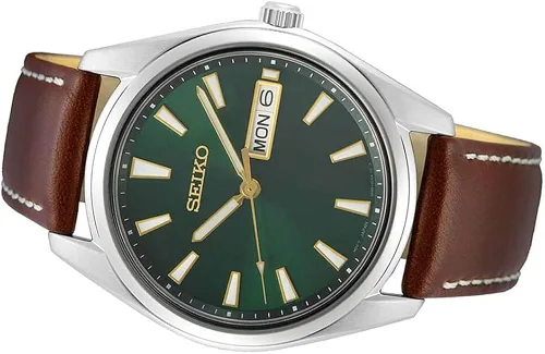 Vista 3 de Seiko Mens Stainless Steel Japanese Quartz Leather Calfskin Strap