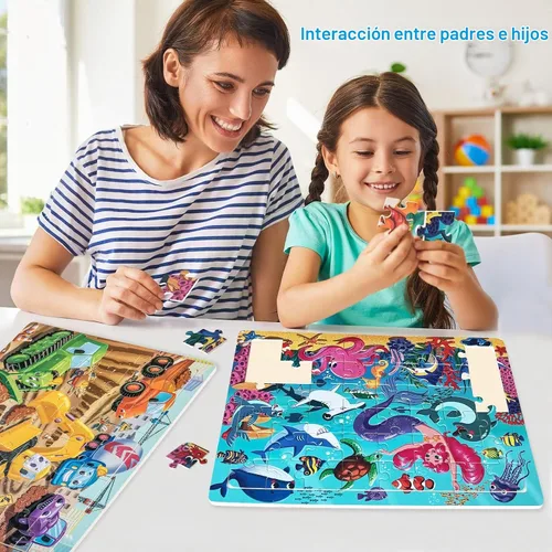 Vista 8 de Rompecabezas de madera para niños de 4 a 6 a 8 años, rompecabezas de 48 piezas para niños de 3, 4, 5, 6, 7, 8 años, rompecabezas de preescolar
