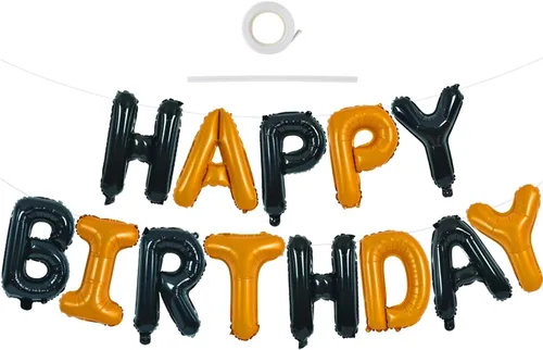 Vista 7 de TONIFUL Pancarta de Globos Negros de Feliz Cumpleaños de 16 Pulgadas con Letras de Papel de Aluminio Mylar, Cartel Banderín Reutilizable