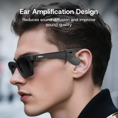 Vista 5 de Lentes inteligentes, lentes de sol polarizados con altavoz Bluetooth 5.3 para hombres y mujeres, protección UV400 con control de voz y control