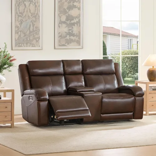 Vista 25 de Watson & Whitely Sofá reclinable eléctrico de piel auténtica, sofás reclinables de pared de 3 plazas con consola de almacenamiento, reposacabezas