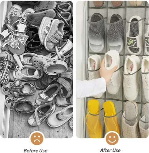 Vista 5 de Organizador de zapatos para armario, 28 secciones colgante, zapatero para puerta sobre la puerta, organizador de zapatos (blanco)