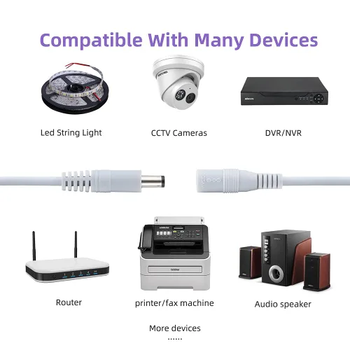 Vista 5 de Cable de extensión de alimentación de 60 pies, 0.217 in x 0.083 in, cable de enchufe macho a hembra de 12 voltios para cámaras de seguridad IP CCTV