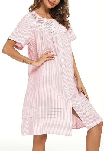 Vista 4 de AVIIER Vestido de casa para mujer, manga corta, abrigo de casa, bata con botones, ropa de dormir S-XXL