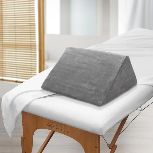 Vista 4 de Saloniture Cojín de mesa de masaje triangular con cuña para debajo de la rodilla, extra grande, 19 x 12 x 20 x 15.5 pulgadas, terciopelo gris