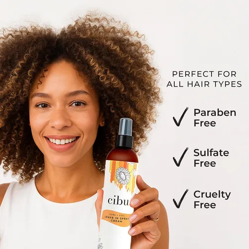 Vista 3 de CIBU Curl + Coil - Crema en aerosol sin enjuague, 8 onzas, espray desenredante para el cabello para mujeres para revitalizar y activar rizos
