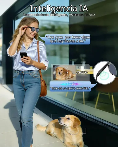 Vista 5 de CJkao Lentes inteligentes con cámara, música y llamadas Bluetooth, gafas de cámara HD de 800 W, grabación de video 1080P, control de asistente