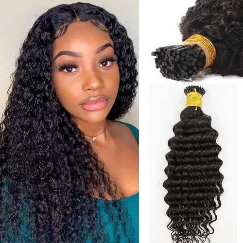 Vista 9 de Extensiones de cabello humano ondulado con punta I para mujer, extensiones de cabello Remy con punta de palo de fusión fría, pegamento de queratina