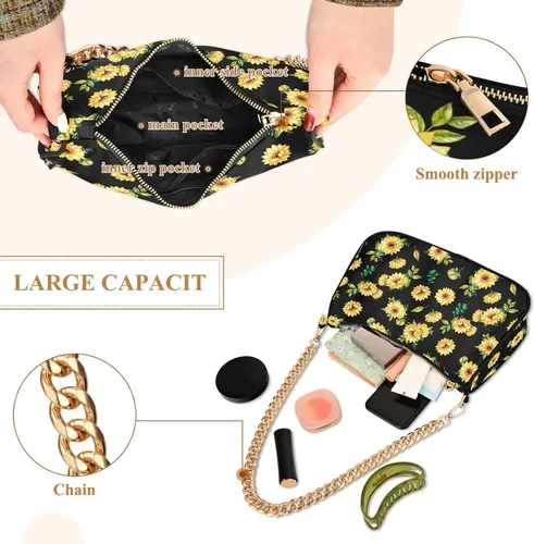 Vista 3 de Bolso de hombro con cadena pequeña para mujer, bolso de mano con cremallera