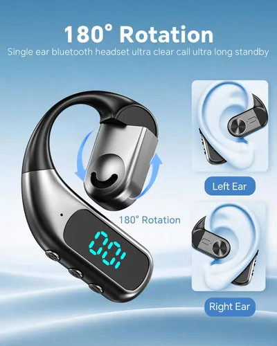 Vista 3 de Xmenha Auriculares inalámbricos con Bluetooth de una oreja para colocar sobre el oído abierto, auricular con manos libres, 180°, giratorio