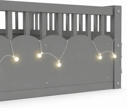 Vista 7 de Cama Montessori de tamaño matrimonial con estantería, luces, listones y Luces grises