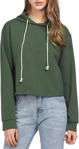 Vista 4 de MakeMeChic - Sudadera de manga larga casual con capucha y de longitud corta para mujer