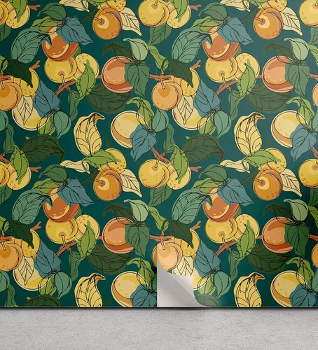 Vista 34 de Ambesonne Papel tapiz despegable y adhesivo con patrón de esquí para el hogar, personas esquiando en colores pastel continuos en la pista, árboles
