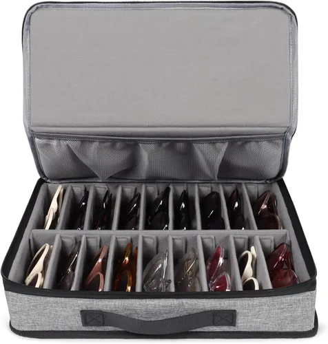 Vista 8 de Bukere Sunglasses Organizer Case, 18 Adjustable Slots for Multiple Pairs Eyeglasses, Travel Glasses Holder Storage Box Grisoscuro