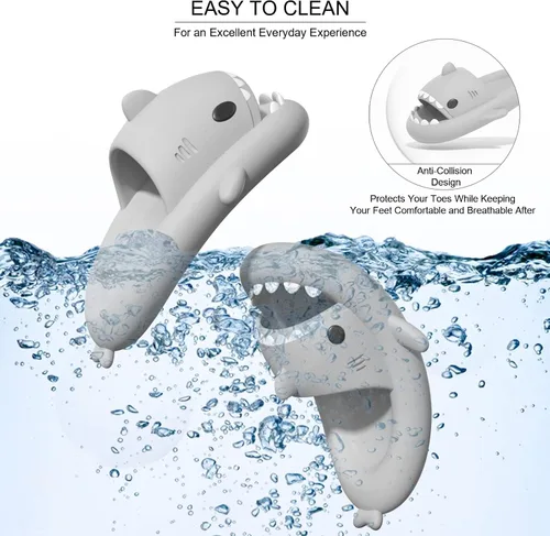 Vista 6 de EECH Lindas pantuflas para niños grandes, sandalias de tiburón de nube, suela gruesa mejorada, antideslizantes, para interiores y exteriores, verano