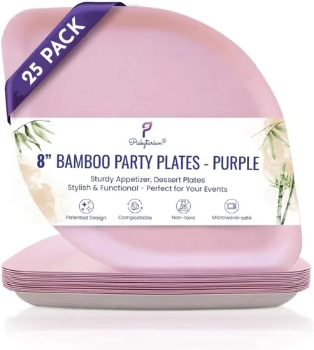 Vista 13 de Platos desechables de bambú marrón – Platos compostables de aperitivo de 8 pulgadas – Platos de postre de ensalada biodegradables resistentes