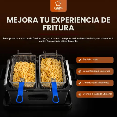 Vista 4 de Cesta para freidora, paquete de 2 cestas comerciales con asa lista para cocina
