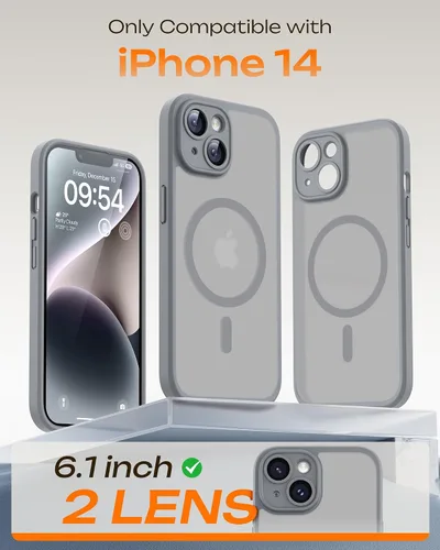 Vista 666 de TOCOL Funda magnética 3 en 1 para iPhone 15 Pro, mejorada [protección completa de cámara] con 2 protectores de pantalla, compatible con MagSafe Gris