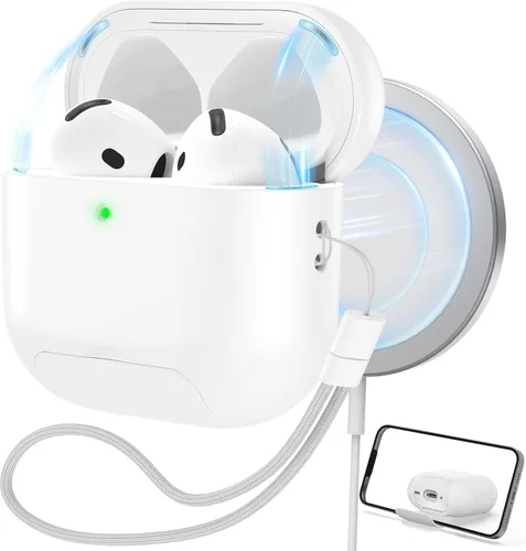 Vista 16 de RFUNGUANGO Funda protectora para AirPods Pro de 2ª generación, con función de soporte para teléfono, bloqueo de cubierta magnética, para AirPods Pro