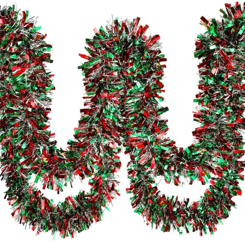 Vista 10 de Ceenna Guirnalda de oropel de Navidad de 150 pies, guirnalda metálica giratoria, brillante para colgar en el árbol de Navidad, suministros de Negro