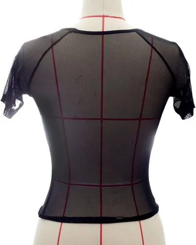 Vista 4 de Lencería sexy y traviesa para mujer, blusa de malla transparente de manga corta, elástica, transparente