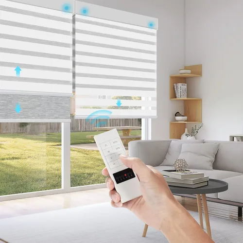 Vista 7 de ACMEART Persianas dobles motorizadas con control remoto, juego de persianas de día y noche con filtro de luz de cebra y persiana enrollable opaca