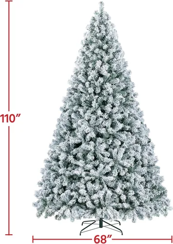 Vista 7 de Yaheetech - Árbol artificial de Navidad preiluminado de 9 pies con luces incandescentes de color blanco cálido, árbol de Navidad con flecos de Verde