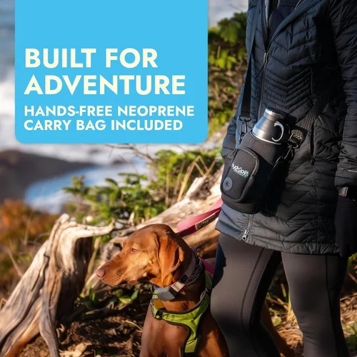 Vista 5 de Hydropet Botella de agua portátil para perros (32 onzas), botellas aisladas de viaje para perros y gatos, acero inoxidable, cuenco de comida