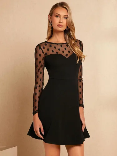 Vista 4 de WDIRARA Vestido ajustado de manga con volantes y cuello corazón para mujer