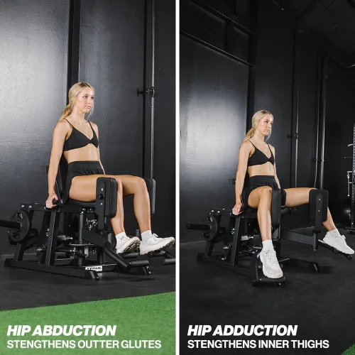 Vista 3 de Titan Fitness Máquina de ejercicios de abductor y aductor de cadera con carga en placa, clasificada 250 libras, máquina estabilizadora combinada