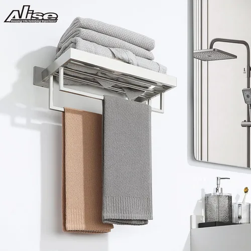 Vista 5 de Alise Toalleros de 16 pulgadas para baño, toallero montado en la pared con barras de toalla dobles, estante de toalla de acero inoxidable SUS 304
