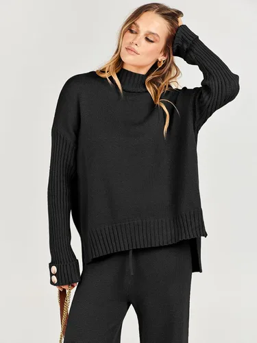 Vista 9 de ANRABESS Conjunto de 2 piezas para mujer, suéter de punto de manga larga, pantalón de pierna ancha, ropa de descanso, moda 2025