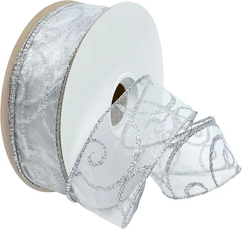 Vista 10 de Morex Ribbon Cintas transparentes con purpurina con espiral, cinta navideña para manualidades y decoraciones de Navidad, envoltura de regalos, 1.5