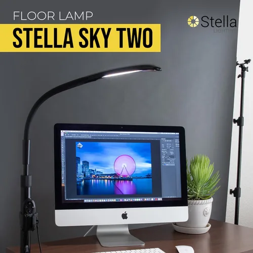 Vista 2 de Stella Sky Two - Lámpara de pie LED de alta calidad de 10 W, color negro, ajustable, regulable y de baja visión, luz solar natural, iluminación