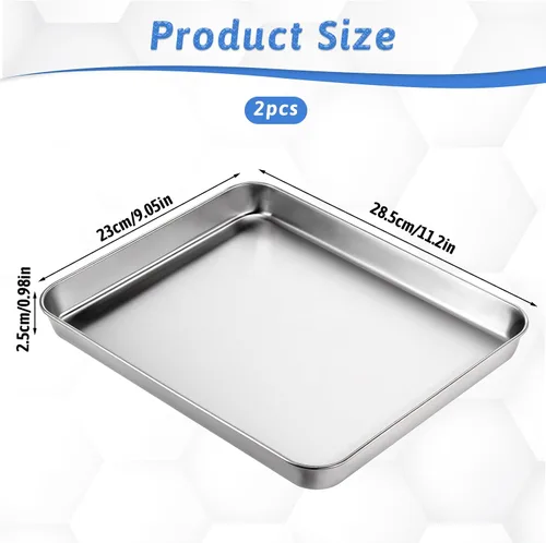 Vista 2 de 2 piezas de bandejas para horno tostador para hornear, hojas de hornear de 9x11, hoja para galletas de acero inoxidable, bandejas pequeñas